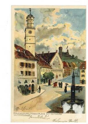 Marktplatz und Veitsburg in Ravensburg