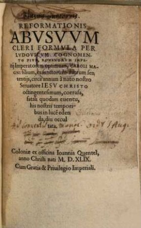 Reformationis Abvsvvm Cleri Formvla
