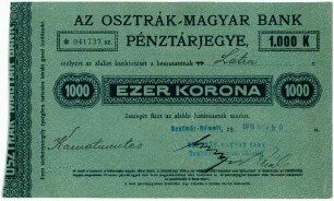 Geldschein, 1.000 Korona, 20.11.1918