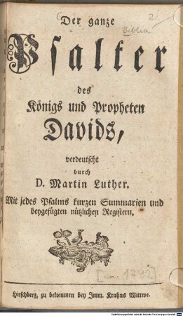 Der ganze Psalter des Königs und Propheten Davids