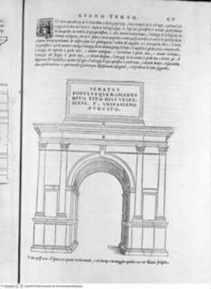 Il Terzo Libro di Sabastiano Serlio Bolognese, nel qual si figurano, e descrivono le antiquità di Roma ..., Folio CV: Titusbogen, Ansicht