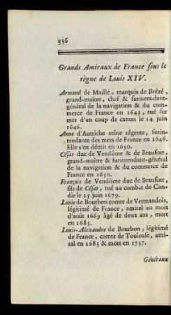 Grands Amiraux de France sous le règne de Louis XIV.