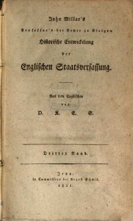 John Millar's Historische Entwickelung der englischen Staatsverfassung, 3