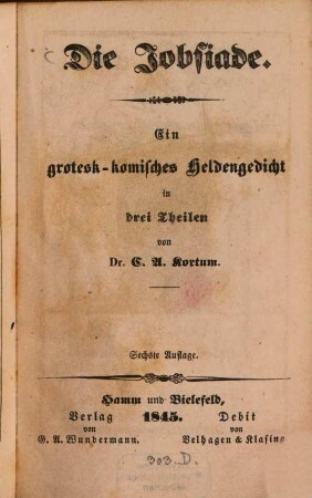 Die Jobsiade : Ein grotesk-komisches Heldengedicht in drei Theilen