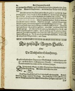Die geistliche Augen-Salbe. Oder Die Wolthat der Erleuchtung.