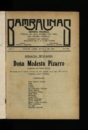 Doña Modesta Pizarro : comedia en tres actos
