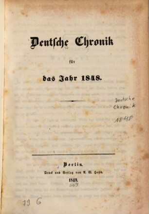 Deutsche Chronik. 1848 (1849)