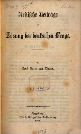 Kritische Beiträge zur Lösung der deutschen Frage, Zehntes Heft