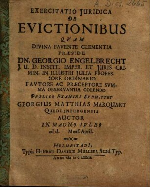 Exercitatio Iuridica De Evictionibus