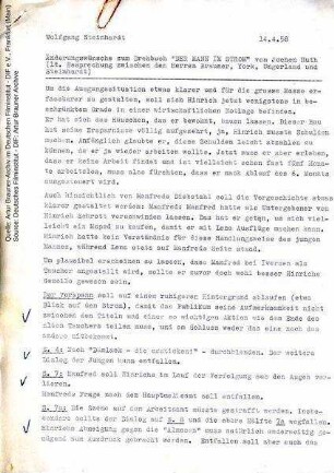 Anmerkungen zum Drehbuch, mit handschriftlichen Vermerken von Artur Brauner