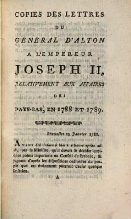 Copies de Lettres du Général d'Alton