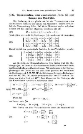 § 22. Transformation einer quadratischen Form auf eine Summe von Quadraten.