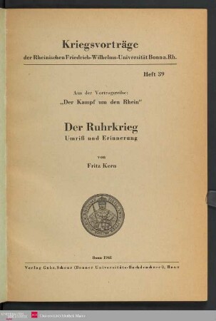 Der Ruhrkrieg : Umriß und Erinnerung