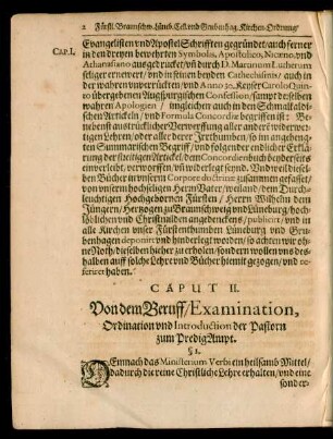 Caput II. Von dem Beruff/ Examination, Ordination und Introduction der Pastorn zum PredigAmpt.