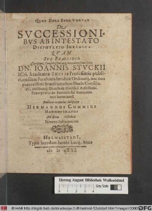 De Successionibus Ab Intestato Disputatio Iuridica