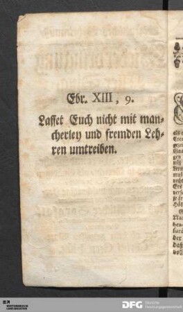 [Bibelvers:] Ebr. XIII, 9.