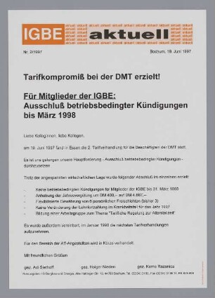 "Tarifkompromiß bei der DMT erzielt"