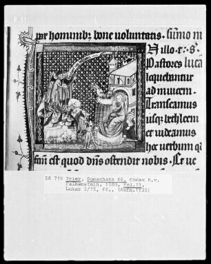 Perikopenbuch des Erzbischofs Kuno von Falkenstein: Verkündigung der Geburt Christi an die Hirten