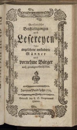 Zweytes Vierteljahr 1770.