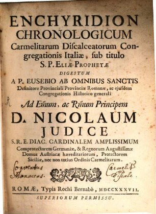 Enchyridion chronologicum Carmelitarum Discalceatorum Congregationis Italiae
