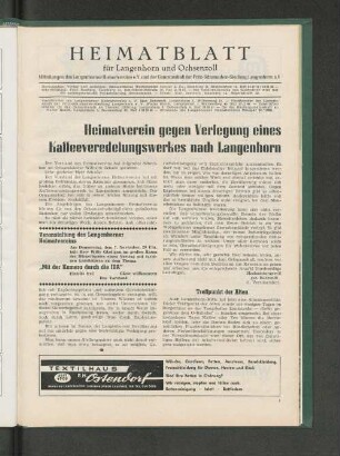 Heimatverein gegen Verlegung eines Kaffeeveredelungswerkes nach Langenhorn