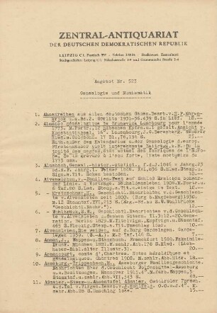 Nr. 523: Genealogie und Numismatik