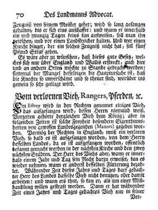 Vom verlornen Vieh, Rangers, Pferden usw.
