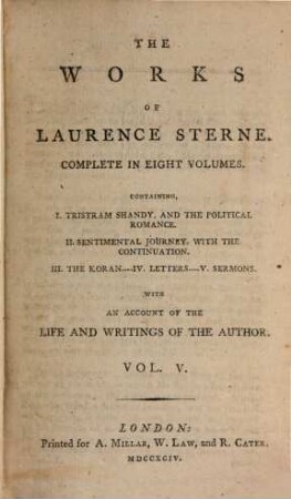 The Works Of Laurence Sterne : Complete In Eight Volumes ; With An Account Of The Life And Writings Of The Author. 5