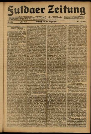 Erste Ausgabe vom Mittwoch, den 20. August 1913.