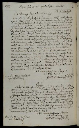 Berufung des Konrektors und Adjunkten der Philosophischen Fakultät Wedekind zum außerordentlichen Professor der Philosophischen Fakultät mit dem Rang nach dem ehemaligen Schuldirektor Professor Leonhard.