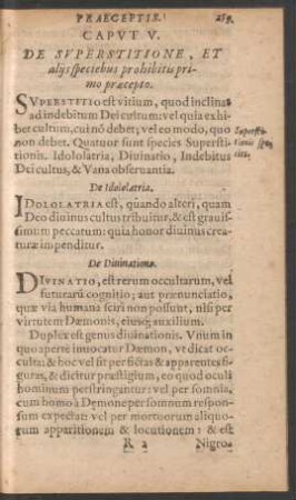 Caput V. De Superstitione, Et aliis speciebus prohibitis primo praecepto.