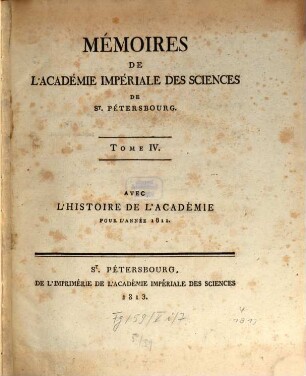 Mémoires de l'Académie Impériale des Sciences de St. Pétersbourg. 4, 4. 1811 (1813)