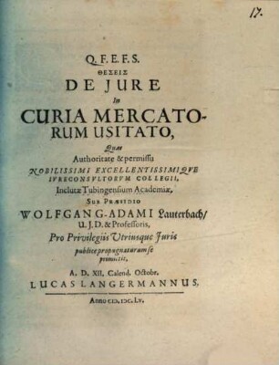 Theseis De Jure In Curia Mercatorum Usitato