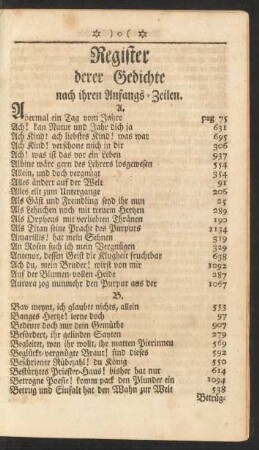 Register derer Gedichte nach ihren Anfangs-Zeilen