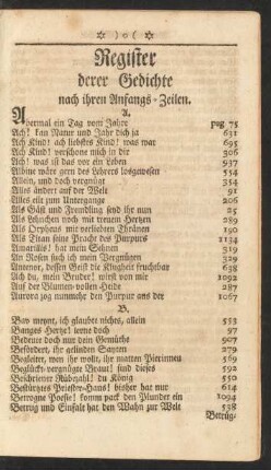 Register derer Gedichte nach ihren Anfangs-Zeilen