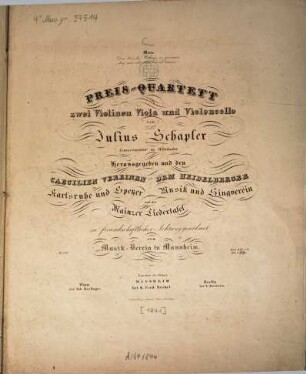 Preis-Quartett : für 2 Violinen, Viola u. Violoncello