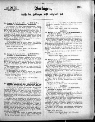 Anlage: ad No.21 (332-385.), Vorlagen, welche den Zeitungen nicht mitgeteilt sind