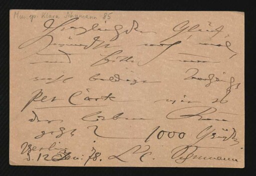 Postkarte an Wilhelm Engelmann : 12.01.1878