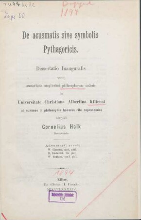 De acusmatis sive symbolis Pythagoricis