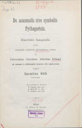 De acusmatis sive symbolis Pythagoricis
