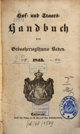 Hof- und Staats-Handbuch des Grossherzogthums Baden, 1843