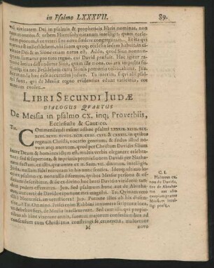 Dialogus Quartus. De Messia in psalmo CX. inque Proverbiis, Ecclesiaste & Cantico.