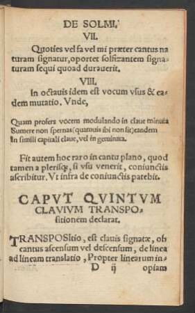 Caput Quintum Clavium Transpositionem declarat.