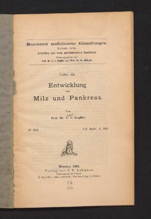 Ueber die Entwicklung von Milz und Pankreas
