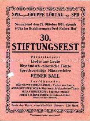 Programm des 30. Stiftungsfestes der SPD-Gruppe Dresden-Löbtau
