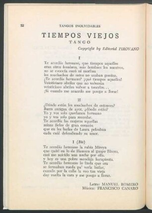 Tangos viejos : Tango. Copyright by Editorial Pirovano