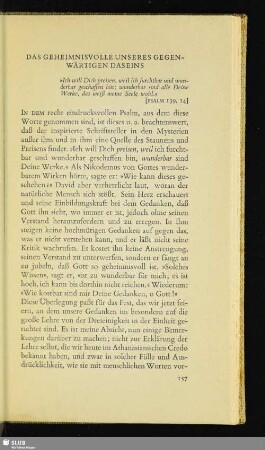 Das Geheimnisvolle Unseres Gegenwärtigen Daseins