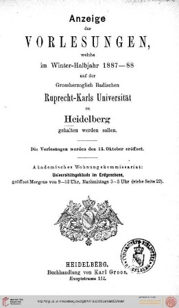 Wintersemester 1887/1888