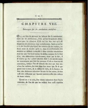 CHAPITRE VIII. Remarques für les attributions exclufives.