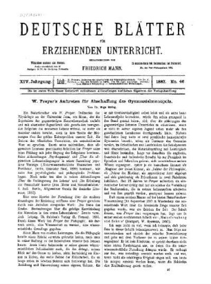 W. Preyer's Auftreten für Abschaffung des Gymnasialmonopols